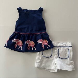 Janie and Jack 2T Toddler Girl Elephant Top & White Shorts Set Outfit Summer